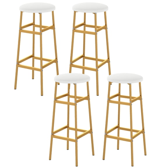 Gymax Bar Stools Set of 4 w/ Sturdy Metal Frame and Footrest for Kitchen Island Golden & White