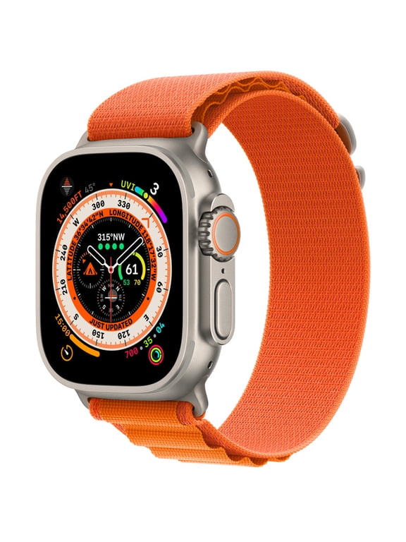 Restored Apple Watch Ultra (GPS + LTE) 49mm Titanium Case w/ Orange Alpine Loop - Small (Refurbished)
