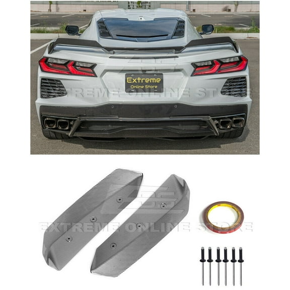 Replacement For 2020-Present Chevrolet Corvette C8 Models | Z51 Style Rear Trunk Lid Wing Spoiler Add-On Wickers Pair ( ABS Plastic - Hydro-Dipped Carbon Fiber )