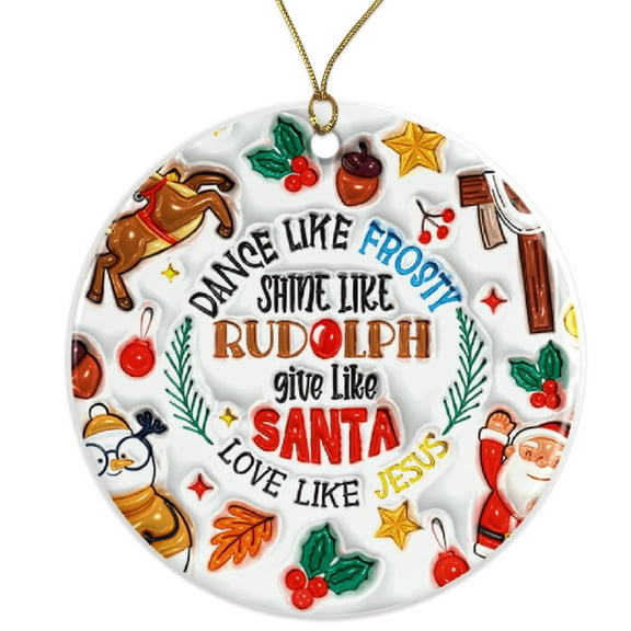 Christmas Ornaments Set - Santa, Rudolph, Frosty, Jesus - Holiday, Religious, Winter Decor Ceramic Ornament - 3 Inch Christmas Tree Round Ornament - Xmas Holiday Decor - String Included - ORNW0149