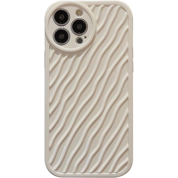 Designed for iPhone Case,Cute Water Wave Ripple Round Camera Lens Protection Shockproof Protective Cover Phone Case (iPhone 14 Pro Max,Beige)