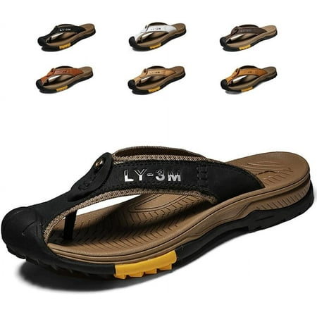 

hotio 2024 Genuine Cow Leather Shoes Men Sandals Mens Flip Flops Men s Casual Shoes Classic Massage Beach Slippers Anti-slip Summer
