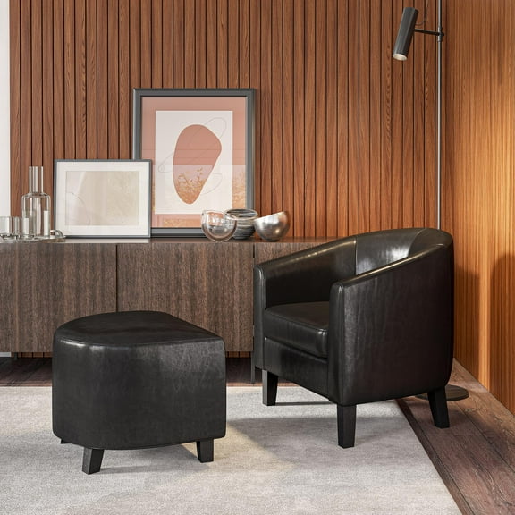 BELLEZE Accent Club Chair with Ottoman - Lydia (Black)