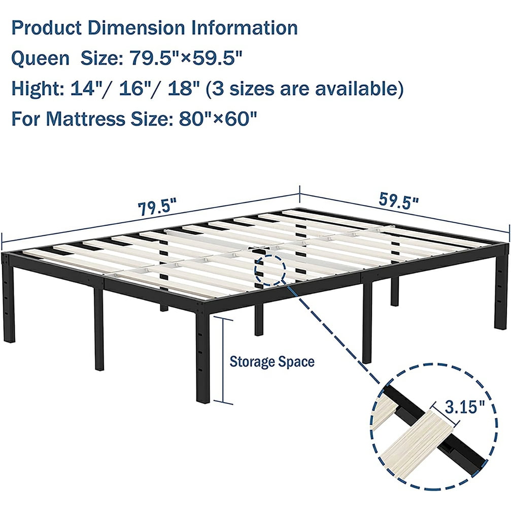 14/16/18 inch Platform Bed Frame Steel Slat Mattress FoundationTwin/Full/Queen 