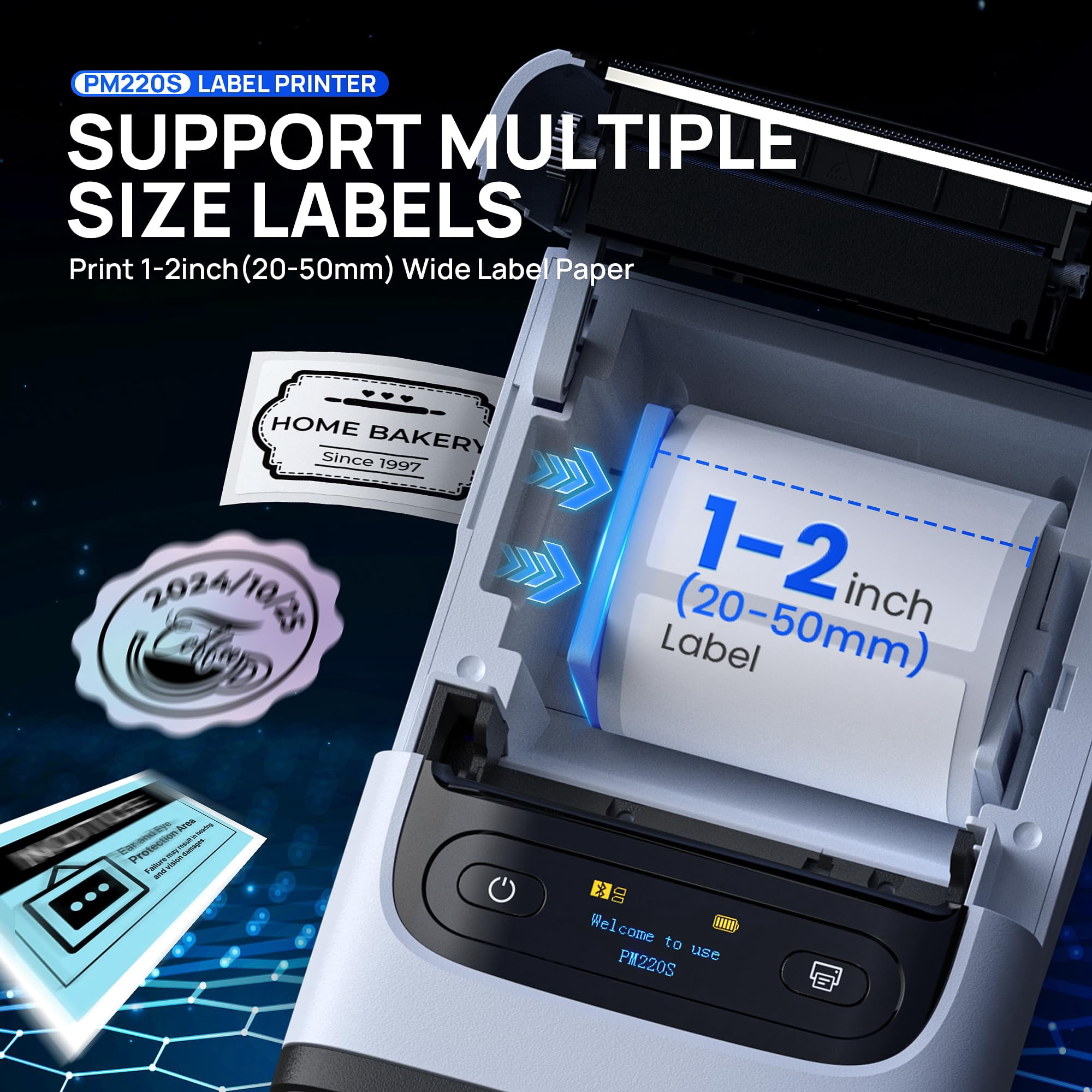 Pm220s Label Maker Machine With Tape  2 Inch Thermal Printer Portable Sticker For School Office Home Business 2'' X1.18'' Labels White