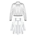 thumbnail image 2 of Doomiva Kids Girls Hip Hop Jazz Dance Outfits Shiny Metallic Long Sleeve Zipper Bomber Jacket Coat with Skirt Set A Silver 12, 2 of 7