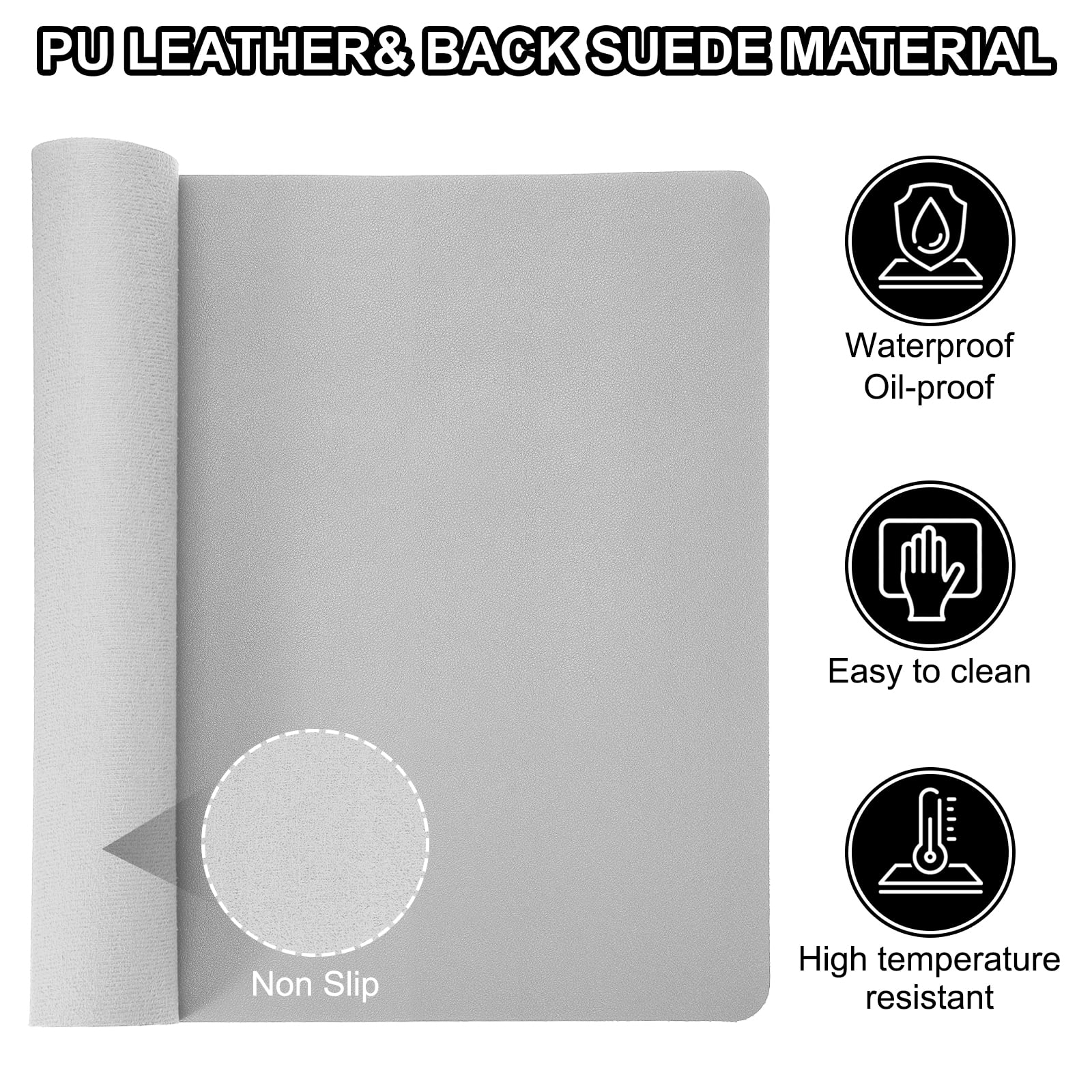 Uxcell 35"x17" Large Desk Mat, PU Leather Dual Side Large Desk Pad, Silver Tone