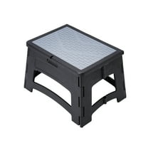 Hyper Tough Gray & Black 1-Step Plastic Foldable Step Stool – Holds up to 300 Pounds