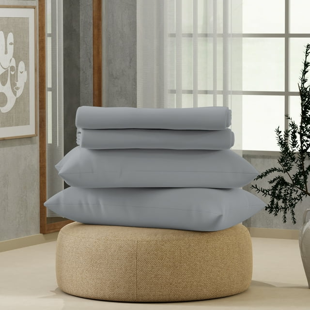 Color sense King Gris Pâle Brossé Mélange de Coton Percale Frais et Net Ensemble de Draps 4 Pcs