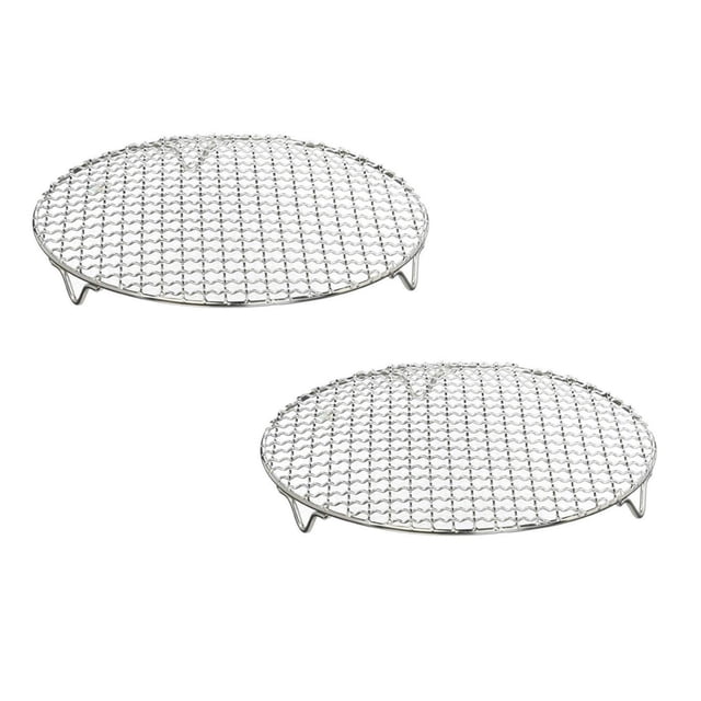 Oleegame 2PC Multi Purpose Round Stainless Steel Wire Steaming Barbecue Rack/ Baking Net/Grill/Pan Grate With Legs 1Pc Silver