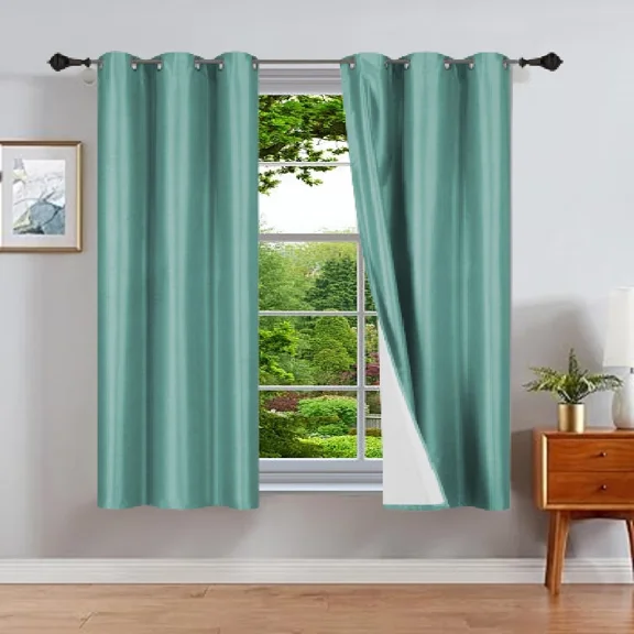 Gorgeous Home Linen Teal Blue Foam Backing 2pc Blackout Panel Window Grommet Curatin Drape 35" Width X 63" Length Each pc