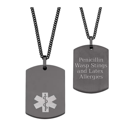personalized men s black stainless steel medical id engraved dog tag