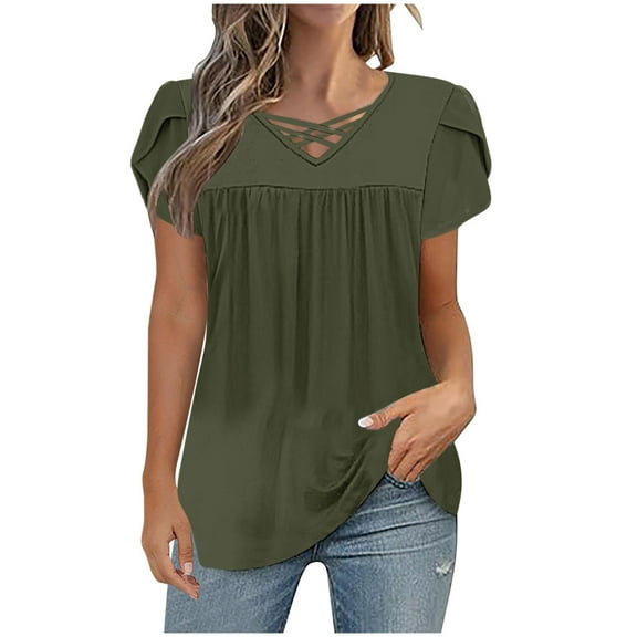 ZQUUVOU Women's T-Shirt Crewneck Cap Sleeve Loose T Blouses Shirts Olive Green (M)