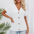 thumbnail image 3 of T Shirts for Women 2026 Summer Short Sleeve V Neck Button Down Loose Dressy Casual Office Work Tshirt Blouse, 3 of 6