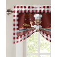 thumbnail image 2 of Tie Up Valance Curtain for Kitchen, Funny Cartoon Chef White Hat Tableware Rod Pocket Short Curtains Adjustable Tie-Up Shade Valances, Red Plaid Border Window Treatment for Bathroom Living Room Bedroom, 2 of 7