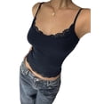 thumbnail image 2 of Women'S Square Neck Lace Tank Tops Sleeveless Crop Spaghetti Strap Summer Y2k Tops Navy Blue S, 2 of 8