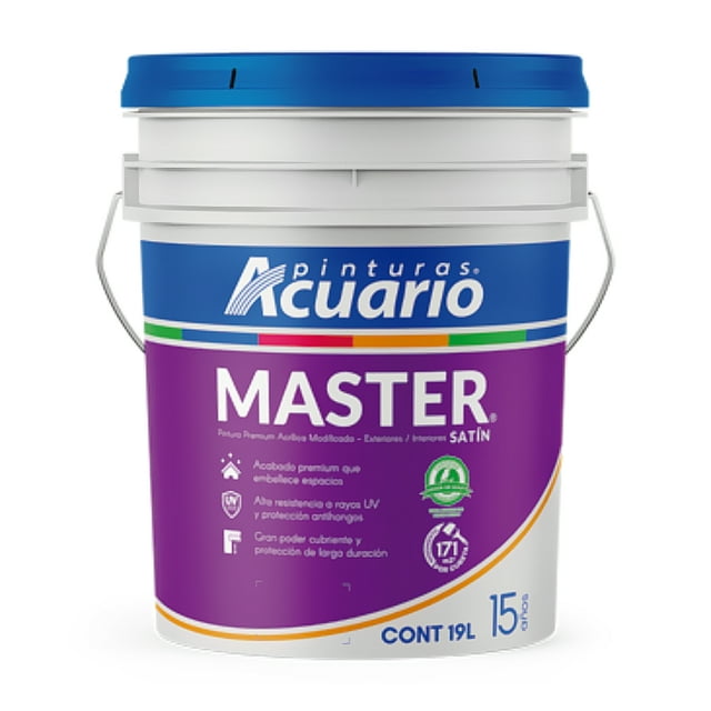 Pintura Satinada Premium Pinturas Acuario Master 19 Litros 15 Años Blanca