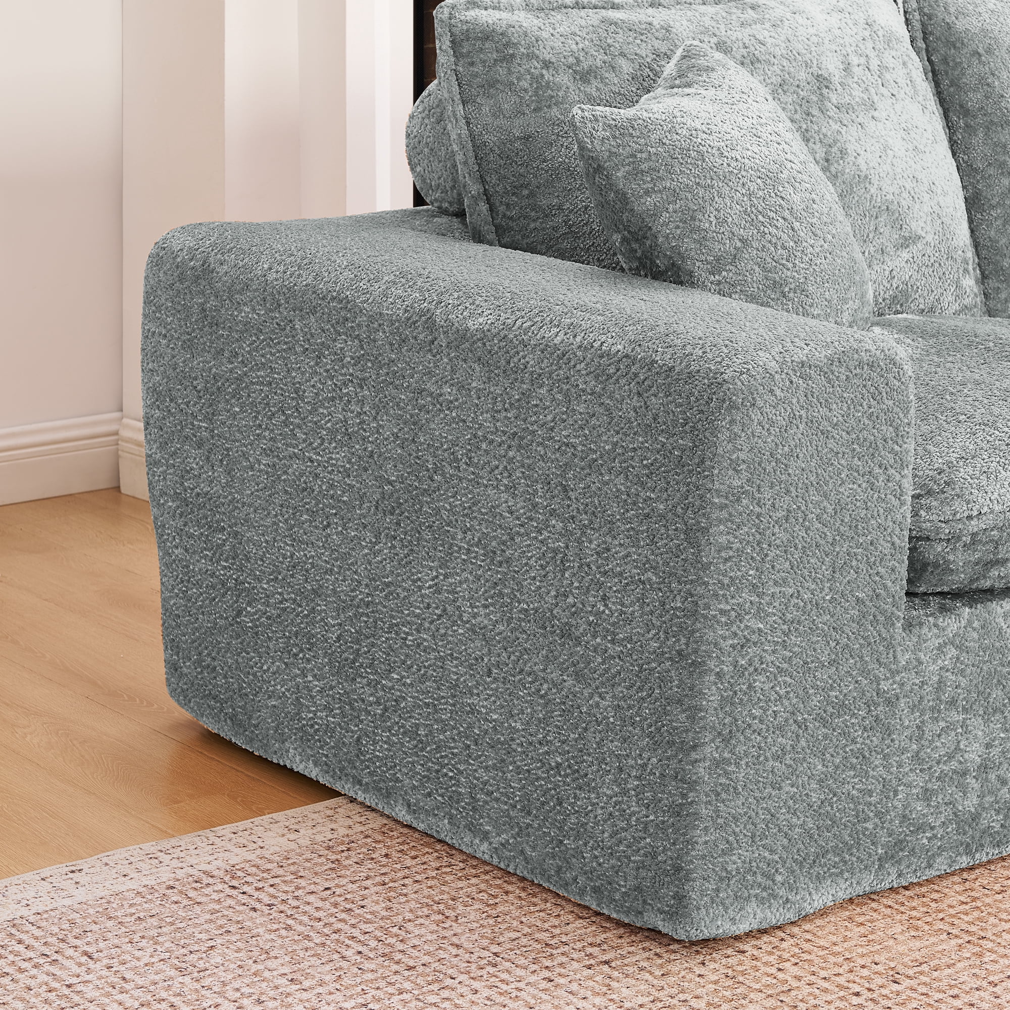 Mintazer 107" Modern L-Shaped Boucle Sectional Sofa with Reversible Ottoman, Cloud Soft Modular Couch with Pillows & Cushion for Living Room, Gray