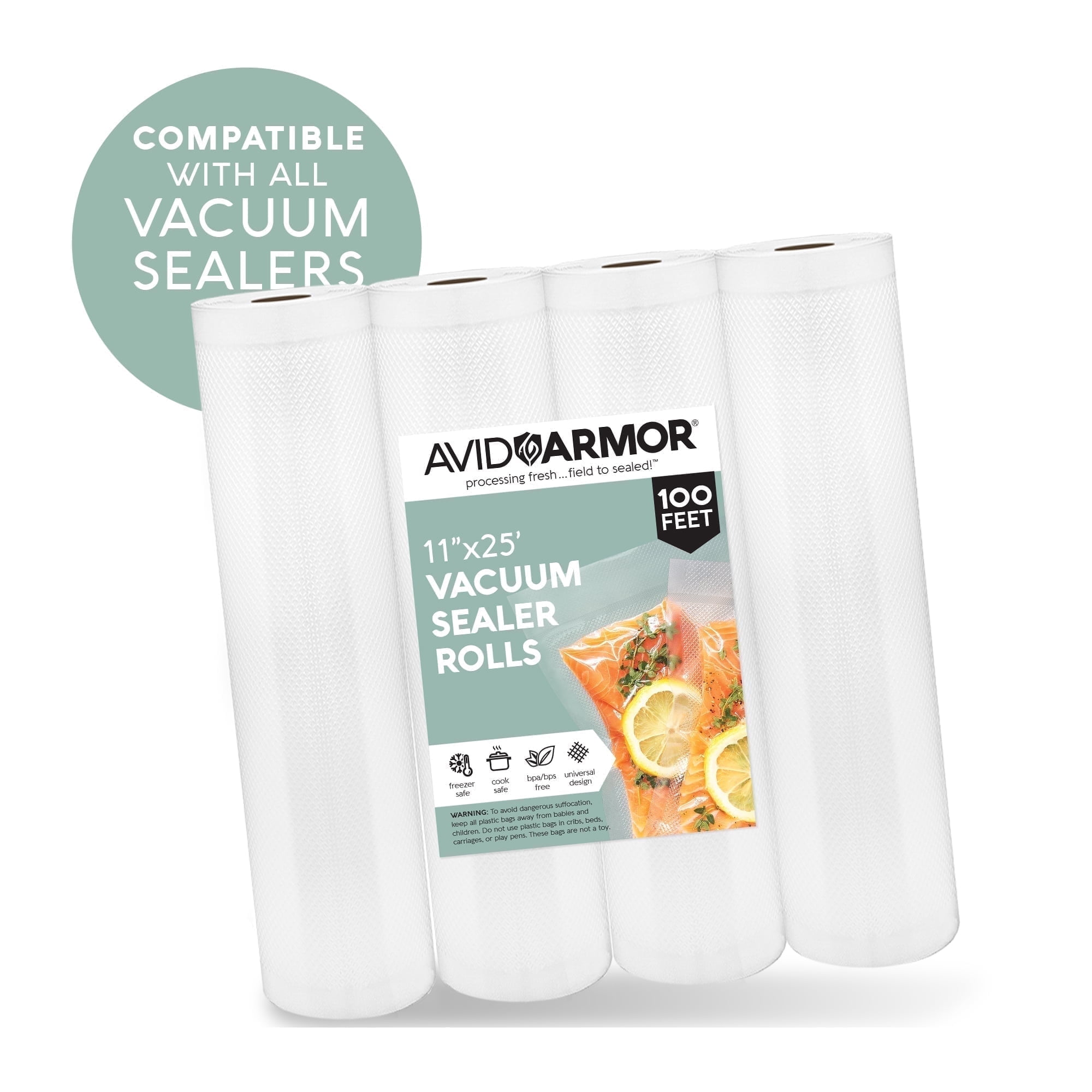 Avid Armor 11"x25' Vacuum Sealer Rolls, 4 Rolls, BPA-Free Food Saver Bags for Food Storage