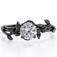 thumbnail image 1 of JeenMata Anillo de Compromiso con Solitario Engastado en Garra de Moissanita de Talla Brillante Redonda de 1 Quilate con Diseño Botánico - Chapado en Oro Negro de 18 K sobre Plata, 1 of 6