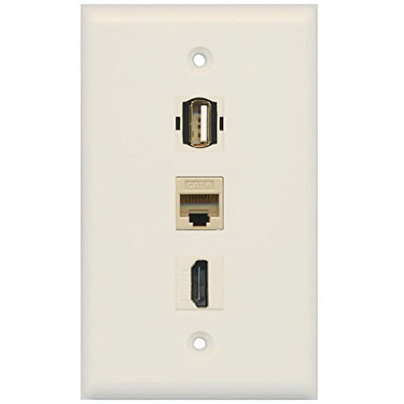 RiteAV - 1 Port HDMI USB A-A and 1 Port Cat6 Ethernet Wall Plate - Light Almond