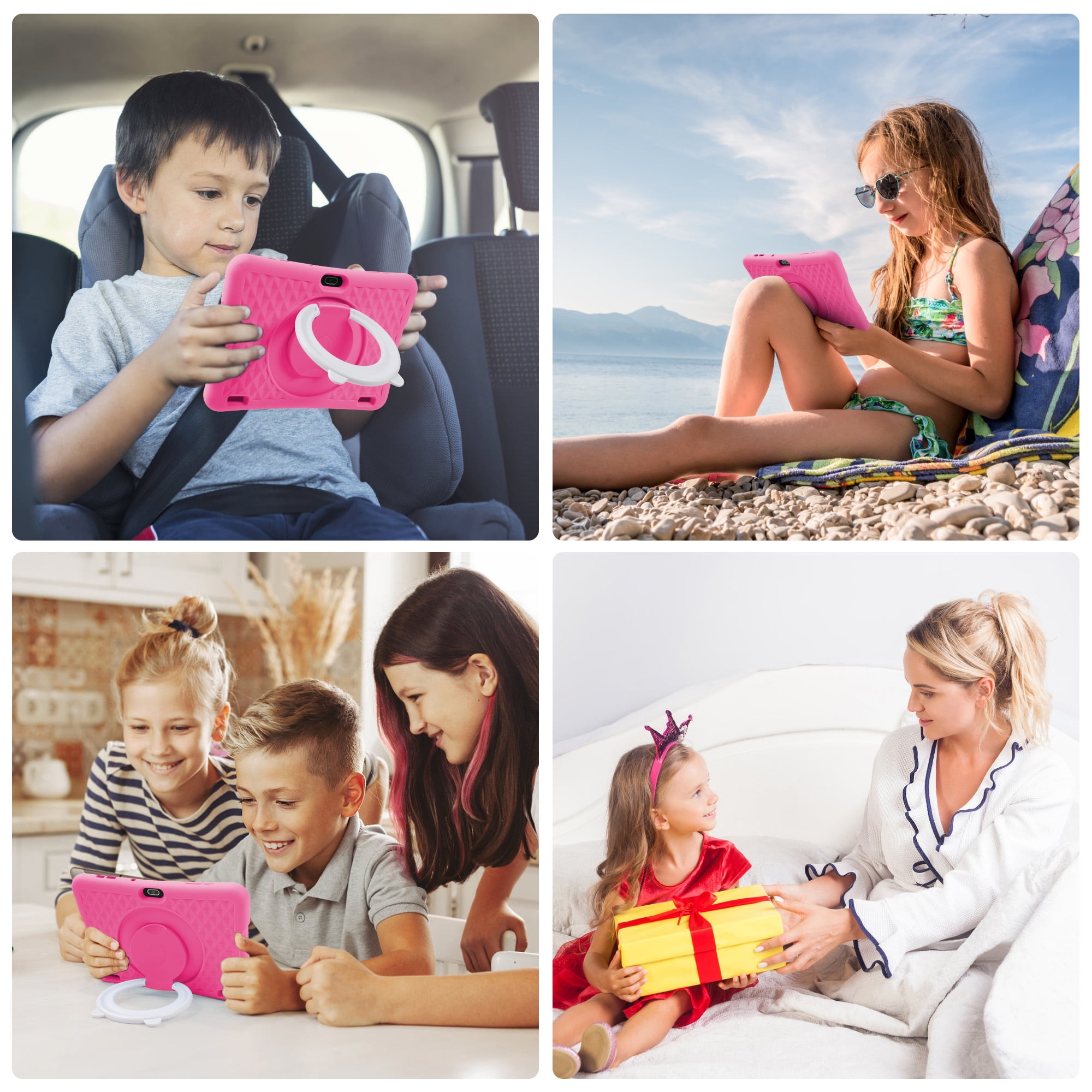 TEAYINGDE Kids Tablet 10.1" Android 13 Tablet 2.4GHz with WiFi 64GB Tablet for Ages 3–8 Kids Tablet with Silicone Case Google Play Parental Control APP （Pink）