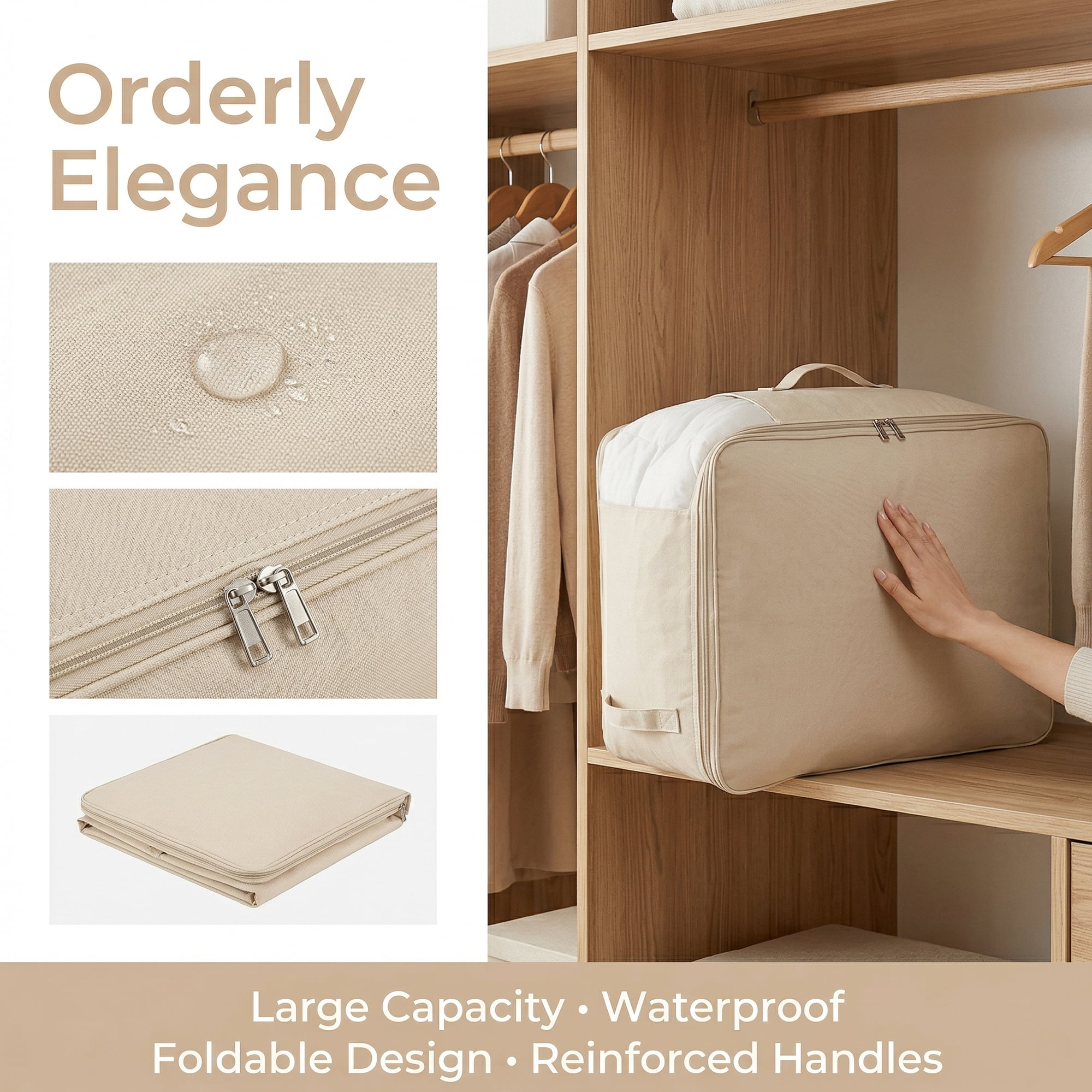 Unique Bargains Foldable Clothing Storage Bag for Comforters Beige 21.3"x16.5"x11.8"