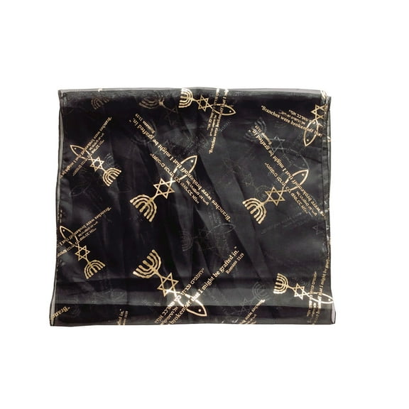 Holy Land Market Messianic Seal Head Scarf or Shawl - Model I - 100% Polyester, Hand wash (180 x 120 cm OR 20 x 60 inches) (Black)