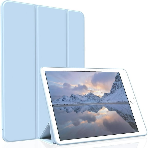 Rongsi Case Compatible with iPad 10.2 Inch 2021/2020 iPad 9th/8th Generation & 2019 iPad 7th Generation with Pencil Holder, Protective Case with Soft TPU Back, Auto Sleep/Wake Cover, Sky Blue