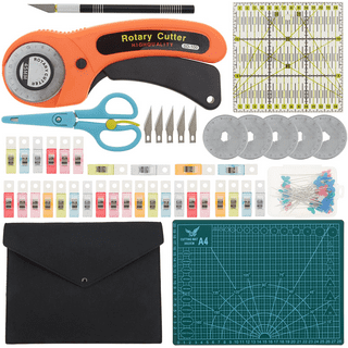 39 Pcs Rotary Cutter Set,Rotary Cutter Kit-45mm Rotary Cutter+5 Extra Blades,A4 Cutting Mat,6 inchx6 inch Patchwork Ruler,#2 Carving Knife+10 Extra