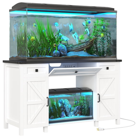 55-75 Gallon Fish Tank Stand, Multifunctional Aquarium Stand with Changing Station, Modern Console Stand with Drawers and Storage Cabinet, White