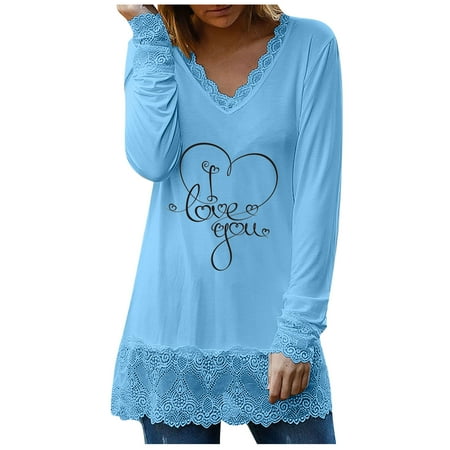 

Hvyesh Oversized Sweatshirt For Women Womens Valentine s Day Love Heart Print V Neck Sweatshirt Casual Long Sleeve V Neck Loose Fit Pullover Tops Blue shirts for women XXL