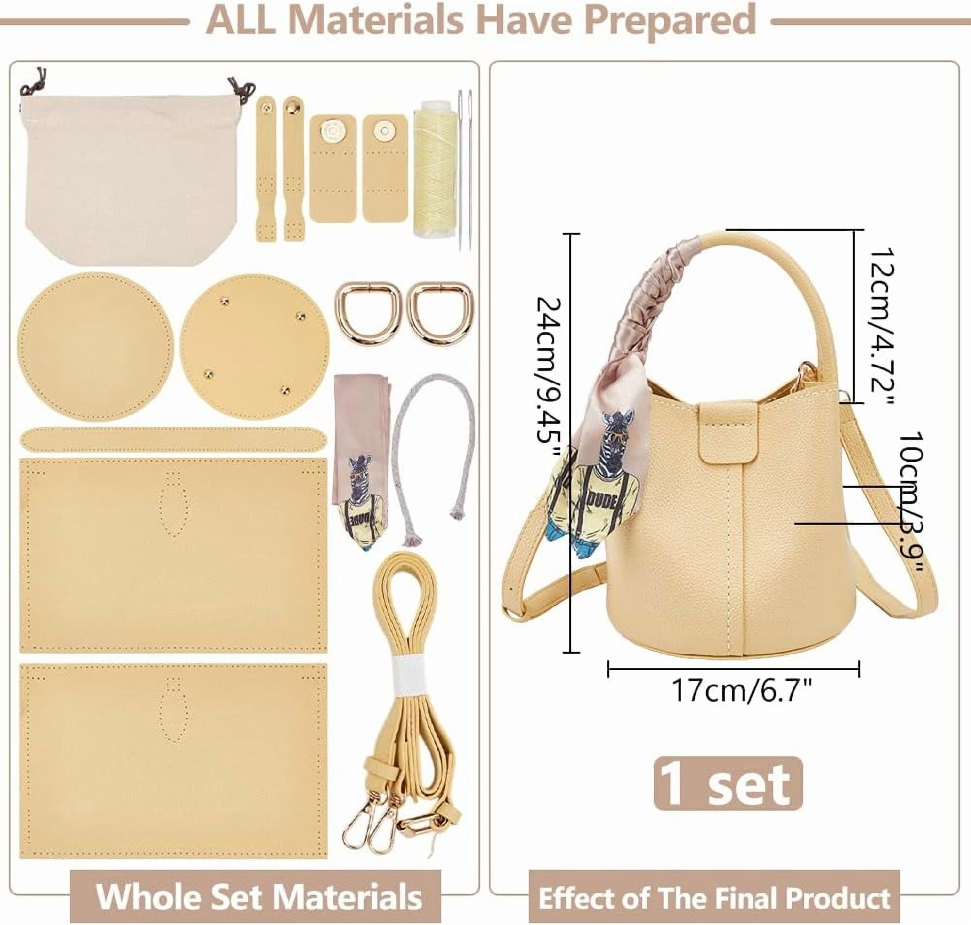 Brown DIY Imitation Leather Bucket Bag Sewing Kit Women Handbag Making Set Imitation Leather Clutch Bag Making Material Accessories for DIY Handmade Bag Craft 6.7x3.9x4.72 Inch Green