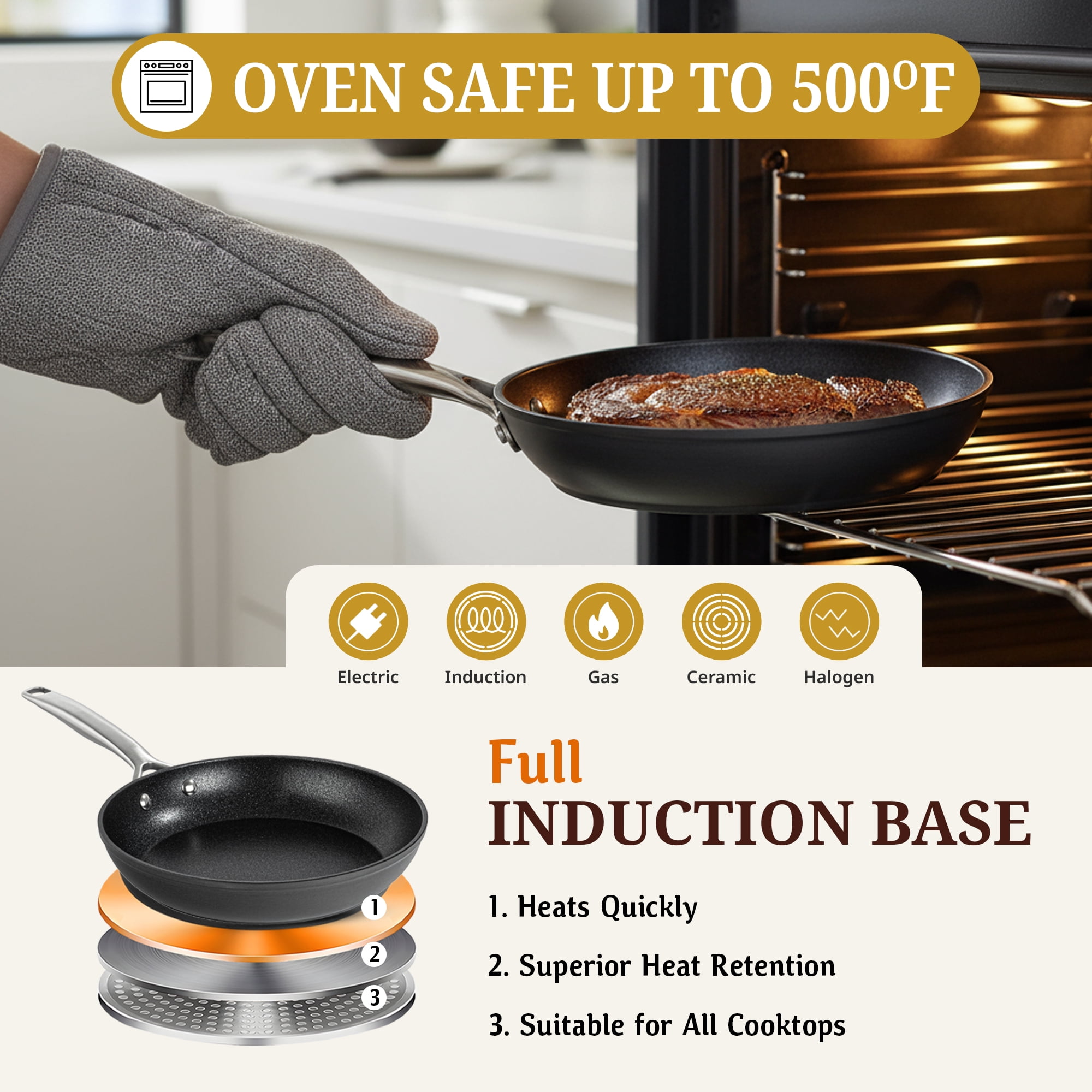 GraniteStone Armor Max 10 Inch Nonstick Frying Pan, 8x Longer Lasting Non Stick Hard Anodized Aluminum Frying Pan, Easy Clean, Oven Safe, Electric Stovetop Compatible