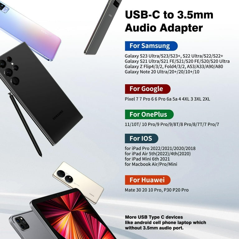 USB Type C to 3.5mm Headphone Jack Adapter for Samsung S24 Ultra S23 FE USB C to Aux Audio Dongle Cable Cord for Galaxy S23 S22 S21 Ultra S20 Note 20 Ultra Note