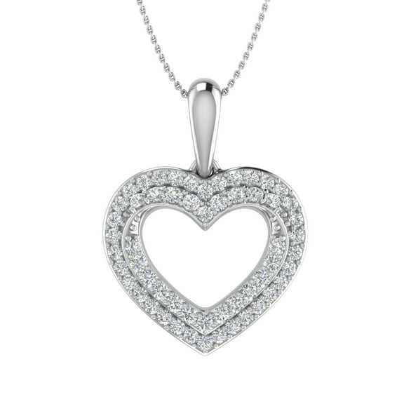 1/3 Carat Diamond Heart Pendant Necklace in 10K White Gold (Silver Chain Included)
