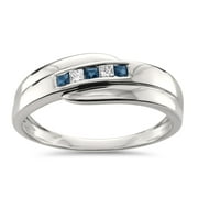 1/4 Carat Princess-cut Diamond & Blue Sapphire Men's Wedding Band Ring In 14K White Gold (Color H-I, Clarity I1-I2)
