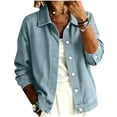 thumbnail image 3 of Women's Relaxed Fit Long Sleeve Turndown Collar Denim Button Up Cardigan Coat Jacket Comfy Versatile Spring Winter Outfits | CSEONE,Light Blue XL, 3 of 7