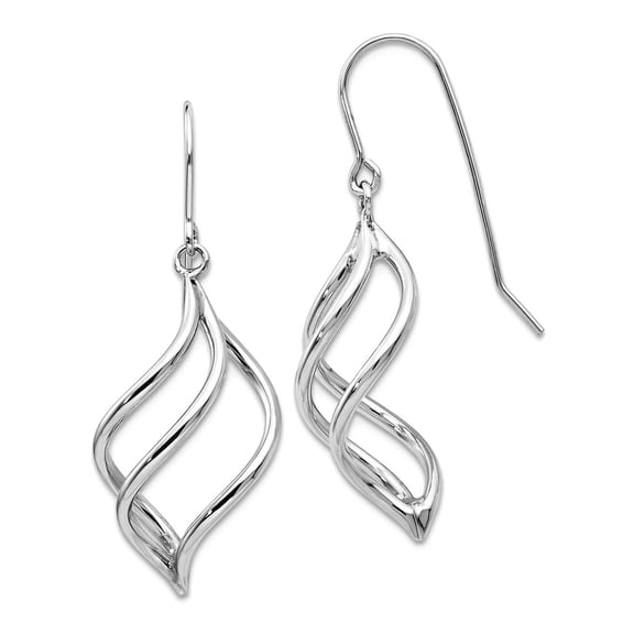 10k White Gold Swirl Long Drop Dangle Earrings 39x13mm Wide Dangle Earring for Women - 1.4 Grams