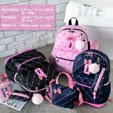 Veryke 3Pcs Backpacks for Teenage Girls for School, Black Nylon Backpacks for Girls, Large Capacity College Backpacks for