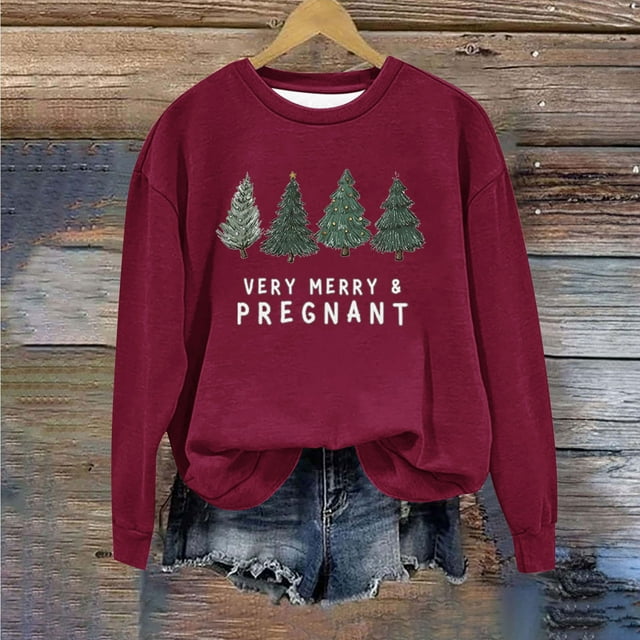 Aujourd'hui Réduction! Aqestyerly Haut de Noël Grande Taille pour Femmes Col Rond Imprimé Lettres Manches Longues Mode Chandail en Molleton