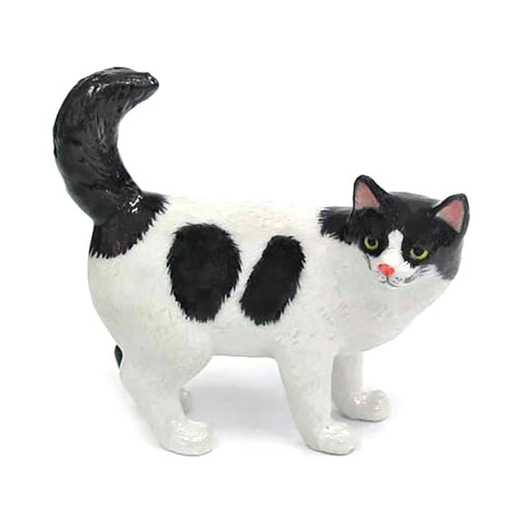 Cat - Black and White Fat Cat- miniature porcelain figurine