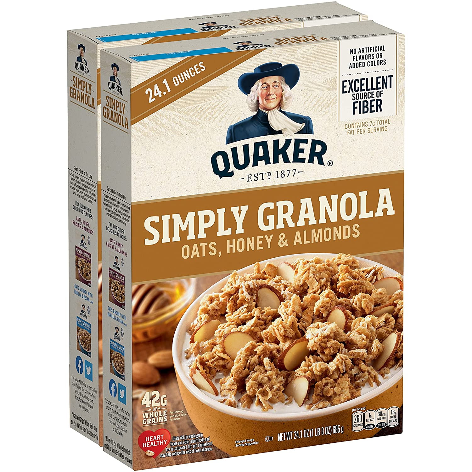 Quaker Simply Granola Honey & Almond Breakfast Cereal, 24.1 oz Boxes, 2 Pack