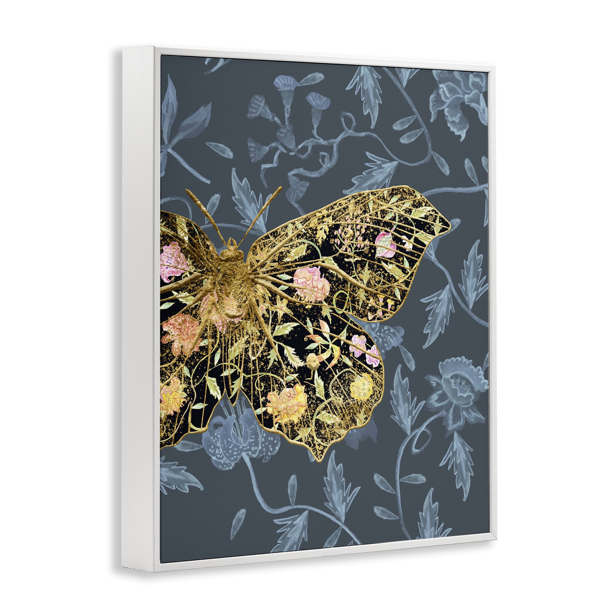 Stupell Industries Blue & Gold Butterfly Animals & Insects Painting White Framed Art Print Wall Art, 24 x 30