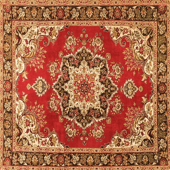 Ahgly Company Indoor Square Medallion Orange Traditional Area Rugs, 8' Square