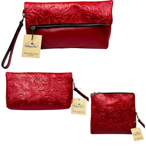 Patricia Nash Womens Tooled Leather Valerie Fold Over Wristlet Lava-Red 9"Wx6"H