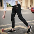 thumbnail image 4 of Pantalones vaqueros ajustados y recortados para hombre, con bolsillos, estilo coreano, Kpop Y2k, ropa de calle, invierno, 4 of 5