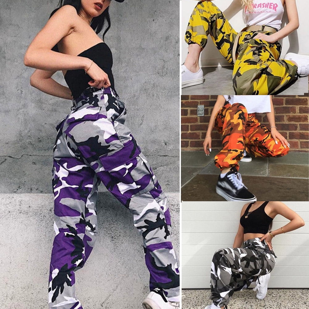 FOCUSNORM - Women Fashion Camouflage Jogger Pants High Waist Hip Hop Camo Military Harem Pants
