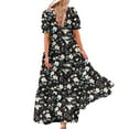 thumbnail image 4 of Womens 2025 Summer Casual Maxi Dresses Square Neck Short Sleeve Smocked A Line Floral Flowy Elegant Boho Dress, 4 of 8