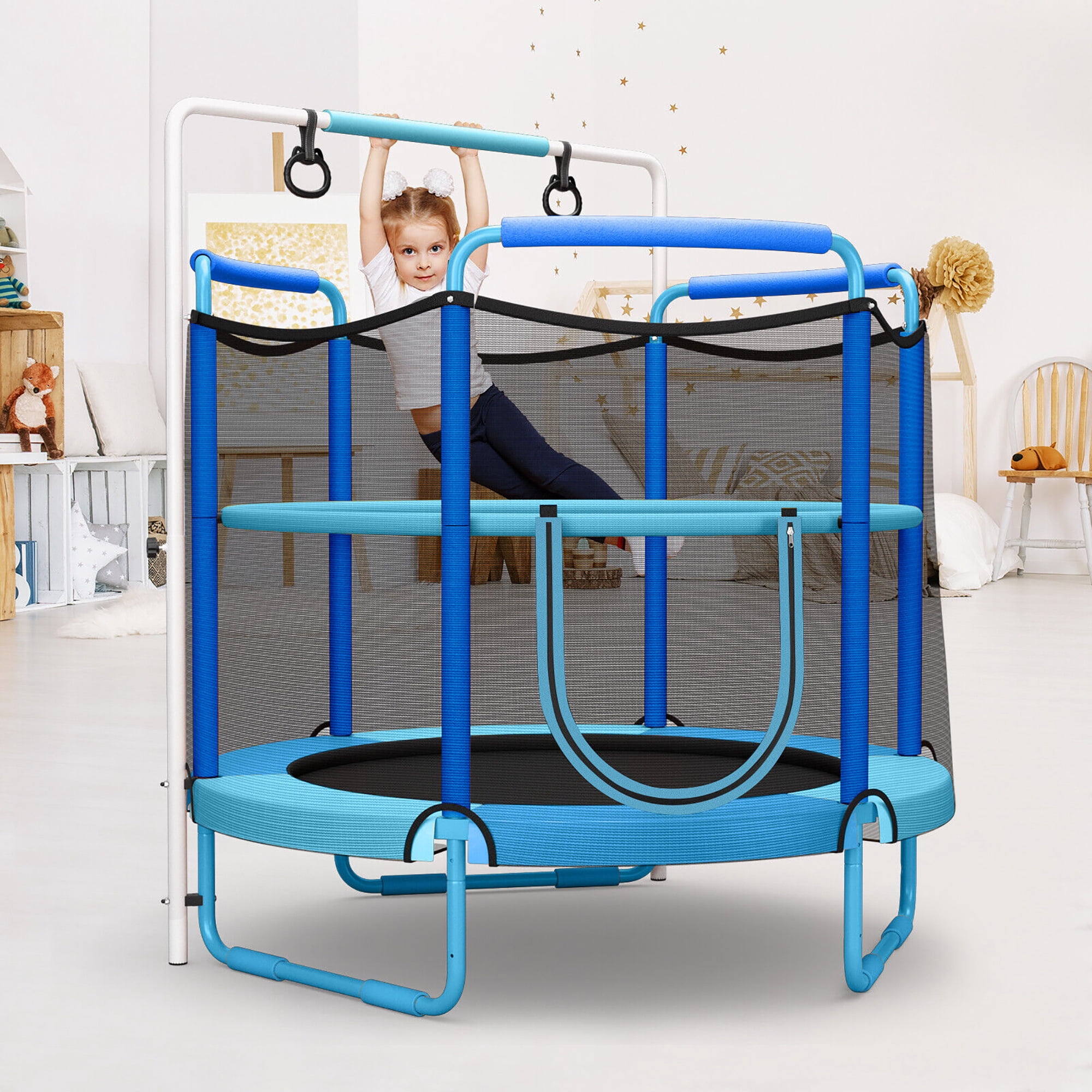 Gymax 5FT Kids 3-in-1 Game Seamless Trampoline W/ Enclosure Net Spring Pad In/ Outdoor